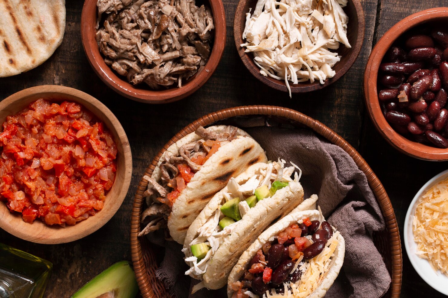 arreglo comida deliciosa vista arriba 23 2148716329